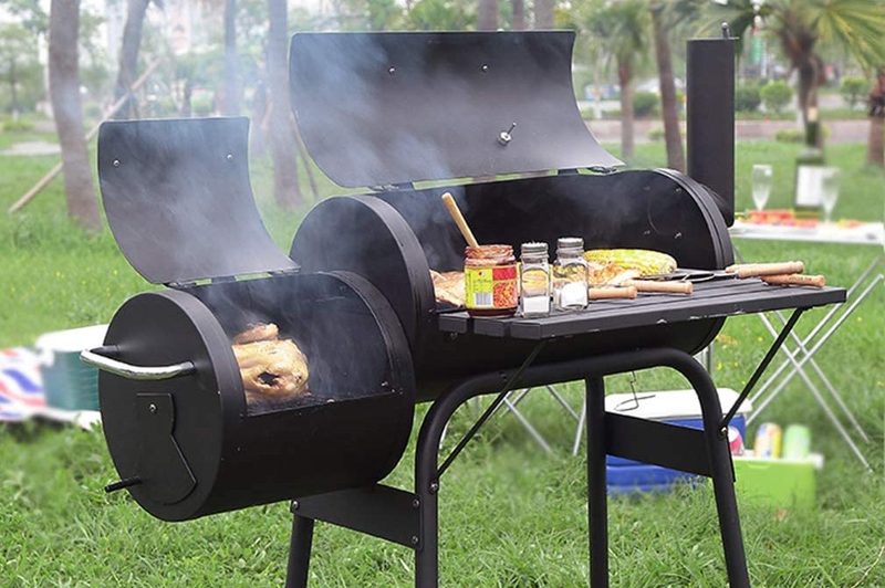 Costway Outdoor BBQ Grill Charcoal Barbecue Pit Patio Backyard Meat Cooker Smoker on gray background.