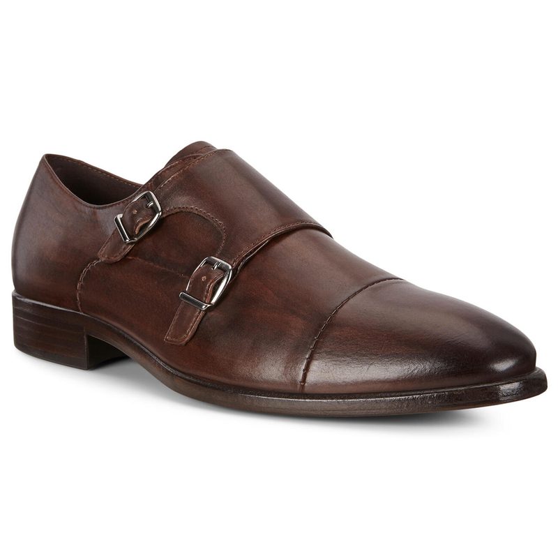 A brown ECCO Vitrus Mondial Double Monk Strap Shoe.