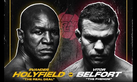 Evander Holyfield and VItor Belfort in a poster for their boxing match.