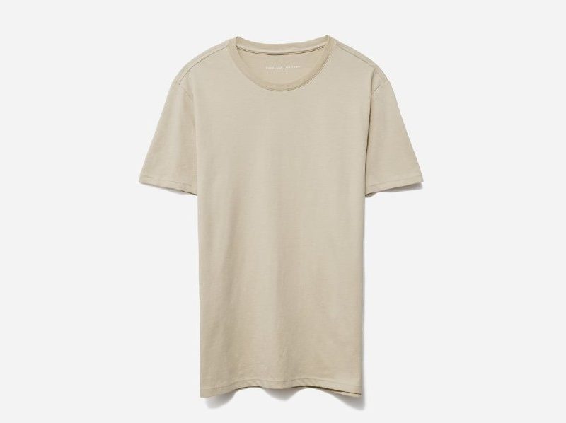 Pale Khaki Everlane Organic Cotton Crew on a plain background.