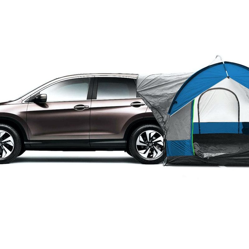 North East Harbor tent behind Honda Civic from side.