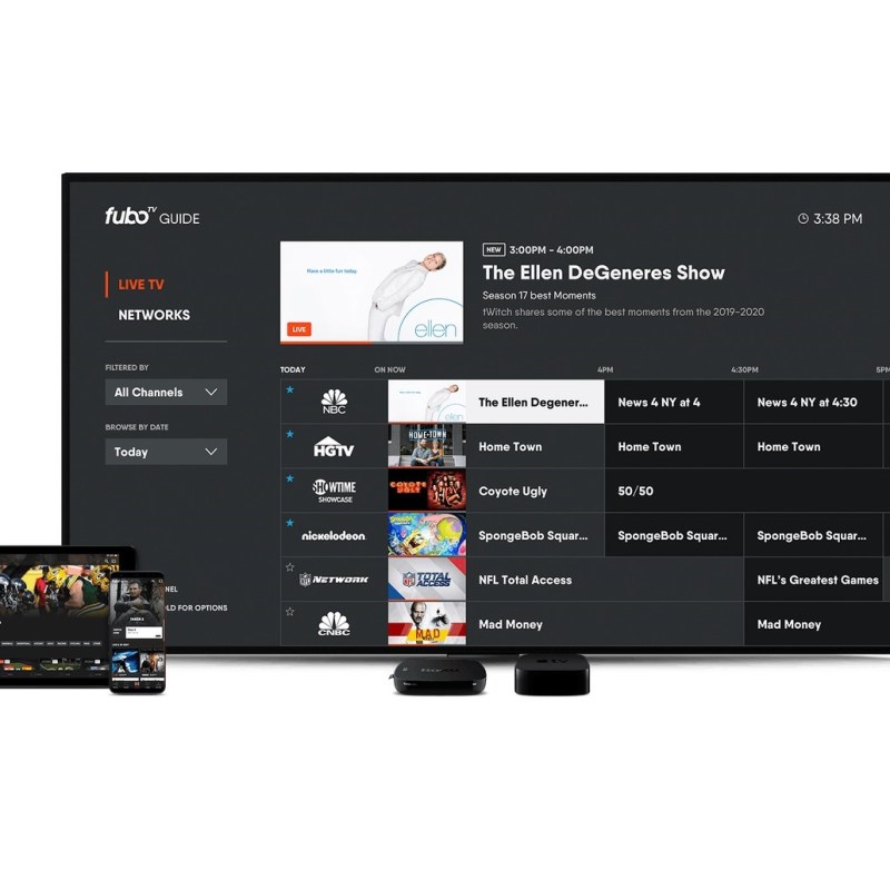 FuboTV on streaming devices with menu shown.