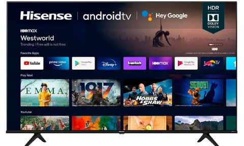 A 70-inch Hisense 4K TV with the Android TV interface on the screen.