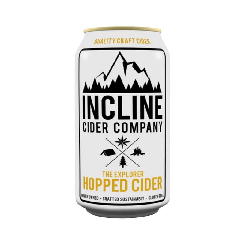 Incline Explorer Hopped Cider can on a white background.