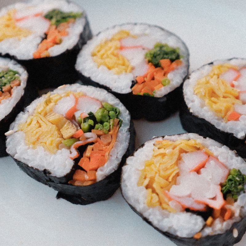 Korean kimbap rolls egg and vegetables.