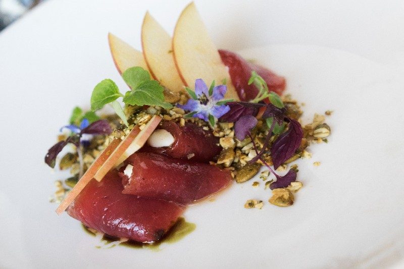 Apple and goat chees sashimi.