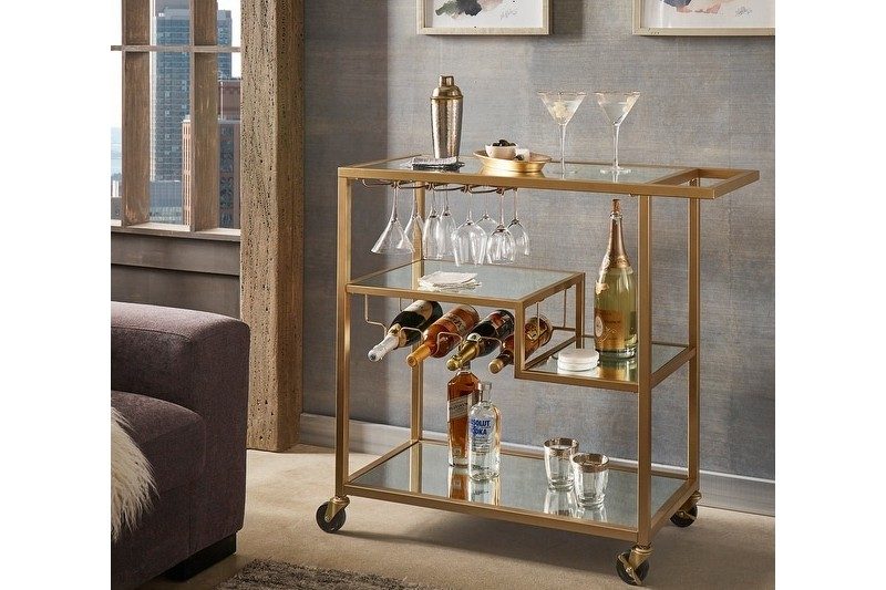 Metropolitan Mirrored Glass Top Metal Bar Cart by iNSPIRE Q Bold.