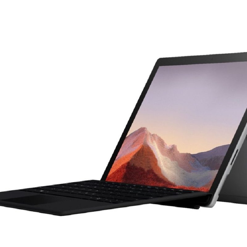 The Microsoft Surface Pro 7 in laptop form with the Type Cover.