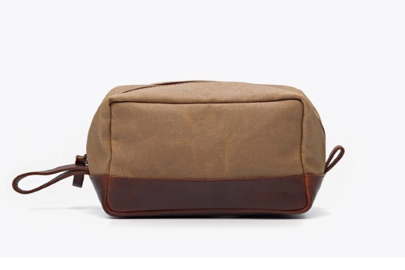 Waxed canvas dopp kit for men.