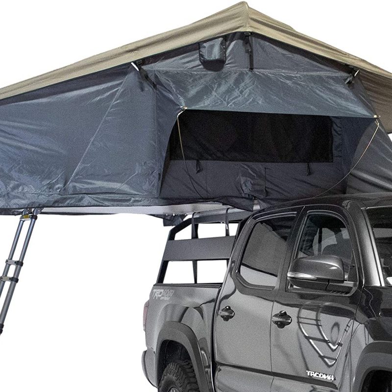Overland Vehicle Systems roof top tent on pickup truck from front.
