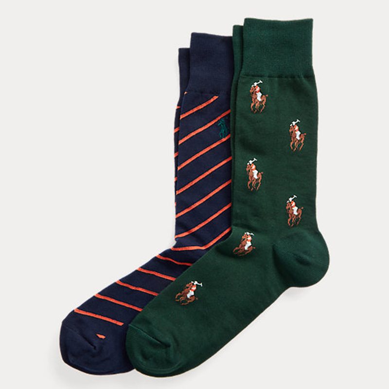Polo Ralph Lauren https://www.ralphlauren.com/men-accessories-socks/signature-pony-and-striped-sock-2-pack/0044750248.html?pdpR=y Signature Pony & Striped Sock 2-Pack.