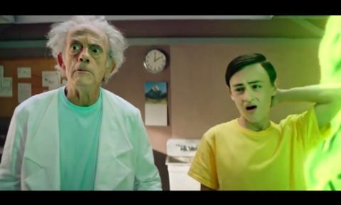 Christopher Lloyd as Rick (left) and Jaeden Martell (right) as Morty.