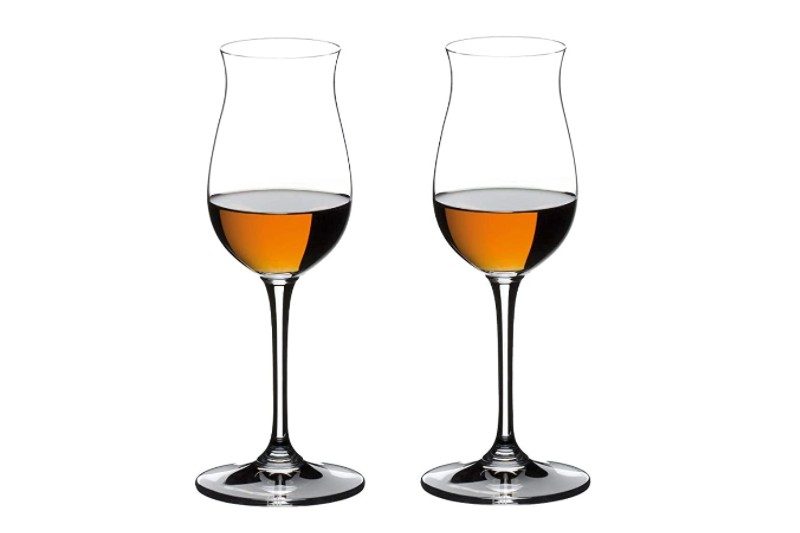 Tulip cognac glasses with stems from Riedel.