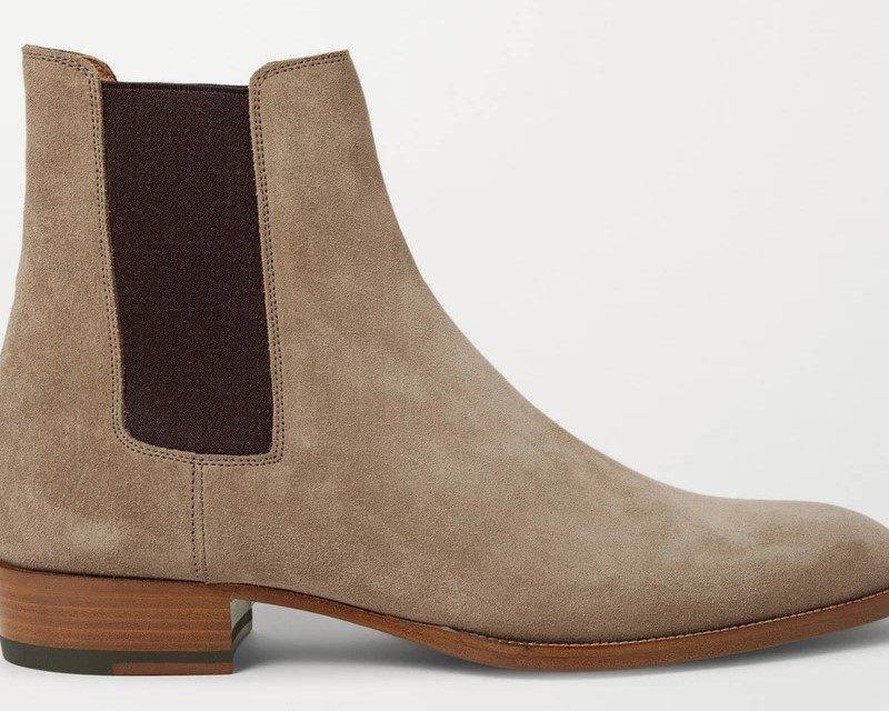 Saint Laurent Wyatt Suede Boot on a plain background.
