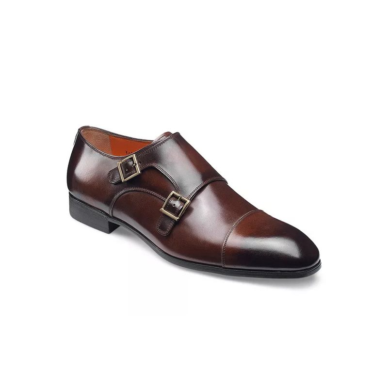 A Santoni Inca Double Buckle Dress Shoes displayed on white background.
