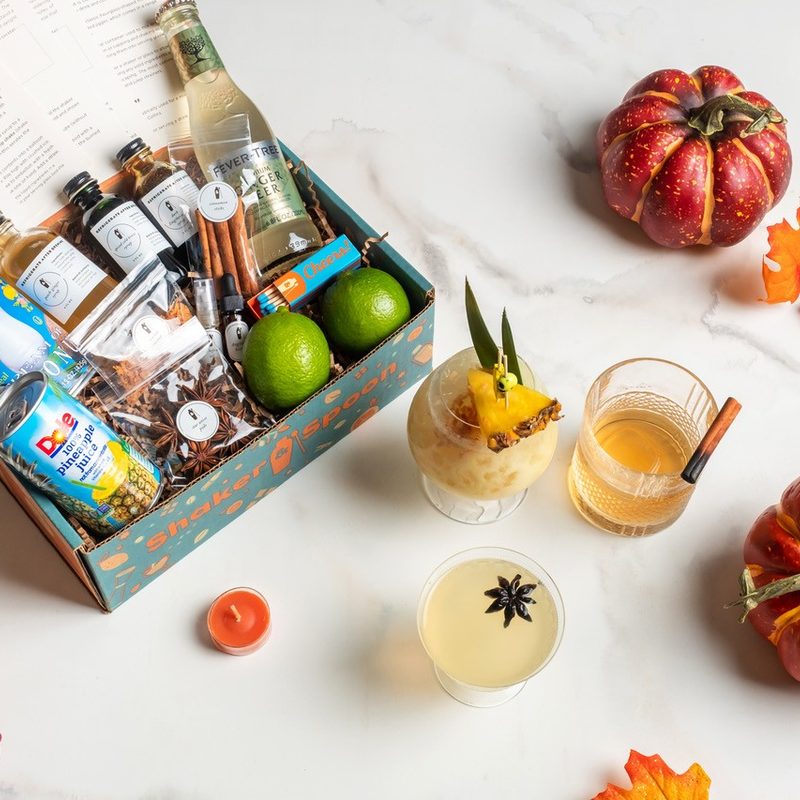 Shaker & Spoon Cocktail Club Mezcal box on table.