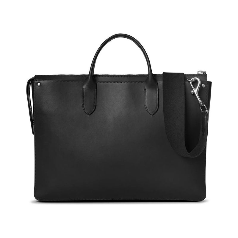 A black Shinola The Slim Traveler Leather Briefcase.