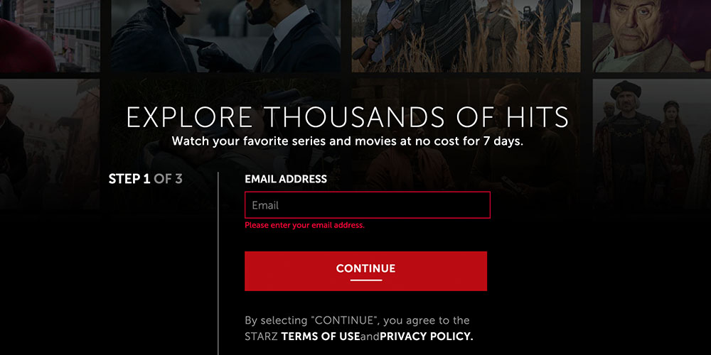Starz trial set up process
