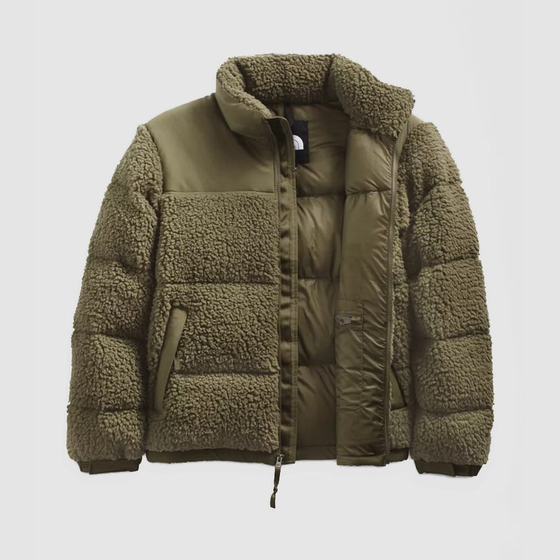 The North Face Sherpa Nuptse Jacket in Burnt Olive variant.