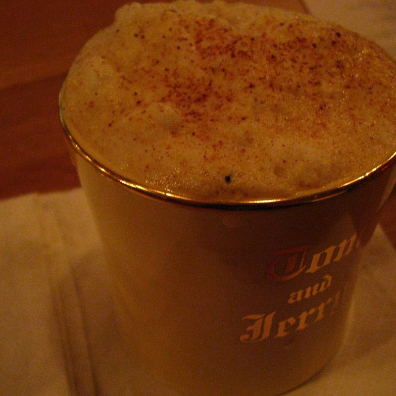 Tom and Jerry Cocktail in a mug.