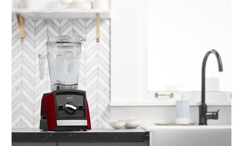 Vitamix A3500 Ascent Series Smart Blender in a kitchen environment next to a sink tap.
