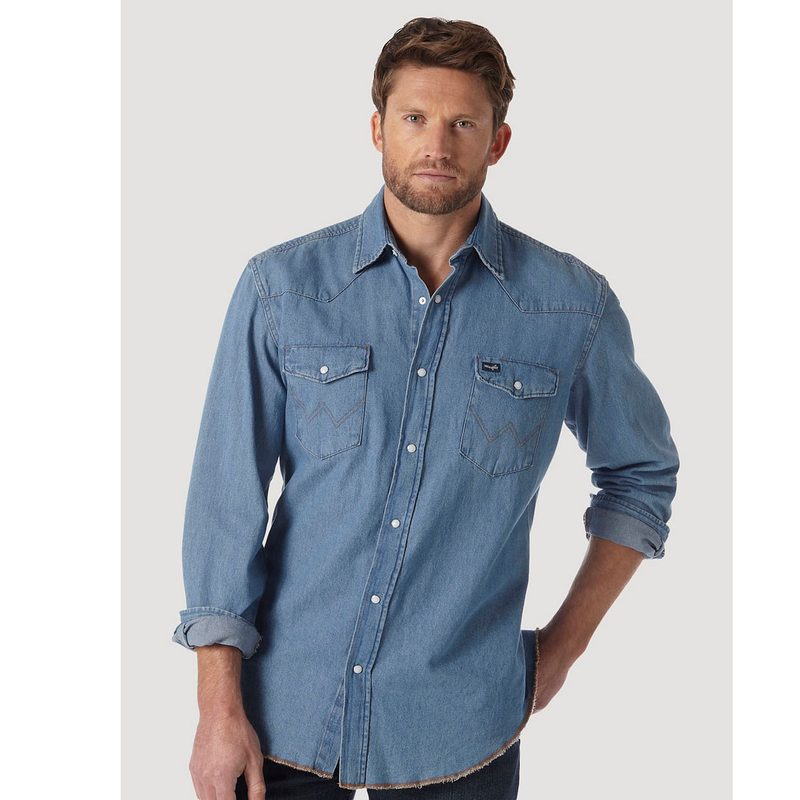 Wrangler Cowboy Cut® Western Denim Snap Work Shirt.