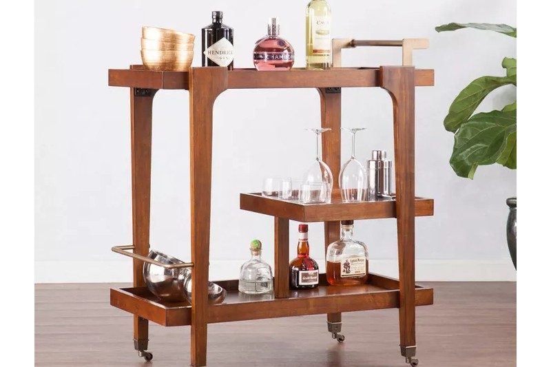 Wooden Zhori midcentury modern bar cart.