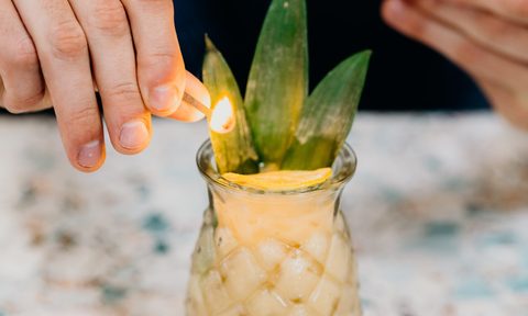 Zombie Tsunami Cocktail being lit.