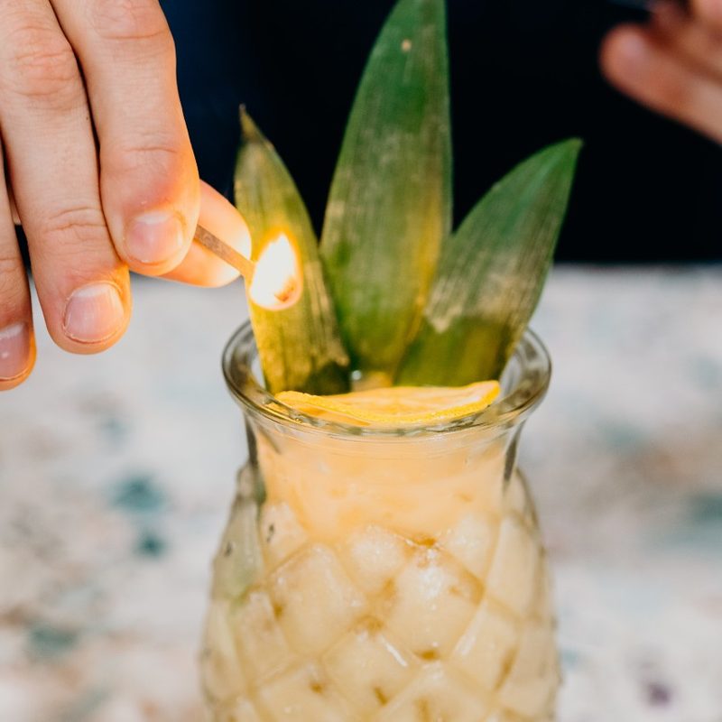 Zombie Tsunami Cocktail being lit.