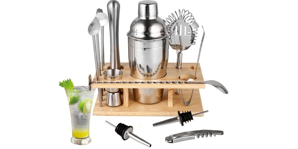 14 Pcs Stainless Steel Cocktail Shaker Set on a white background.