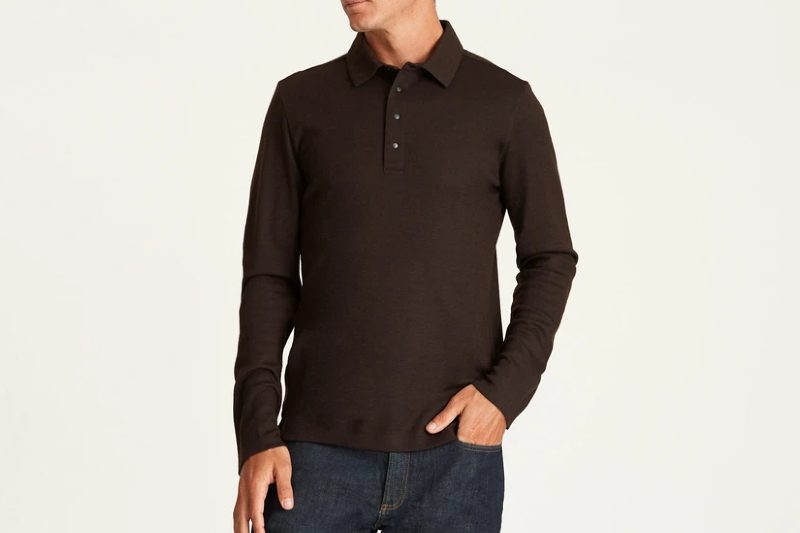 Long-sleeve merino polo for men.