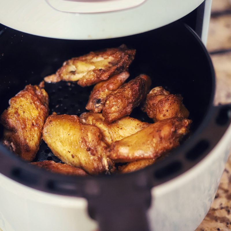 Freshly air fried chicken wings.