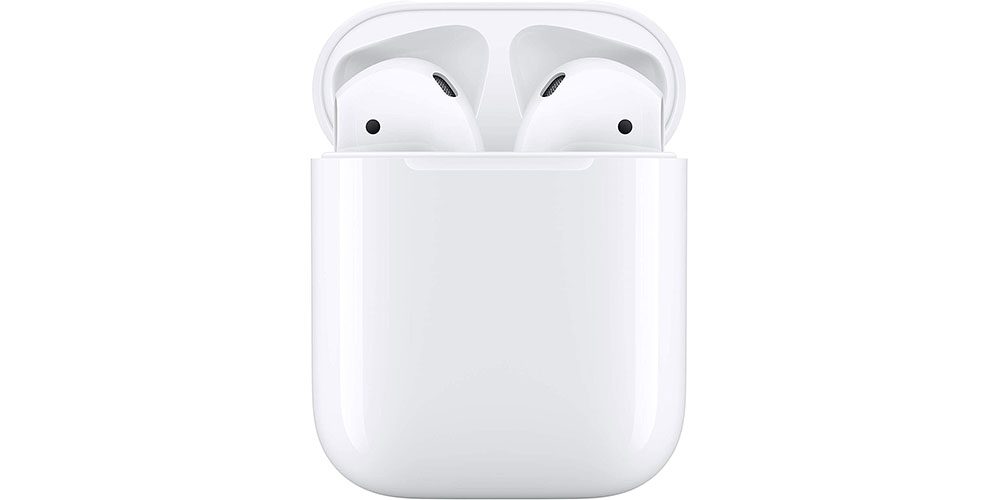 Apple AirPods on a white background.