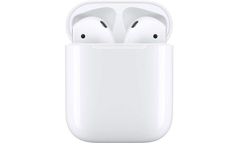 Apple AirPods on a white background.