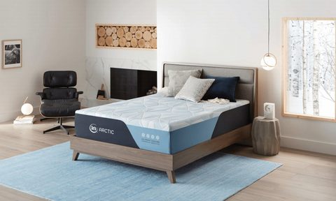 Arctic Premier mattress on frame and angled.
