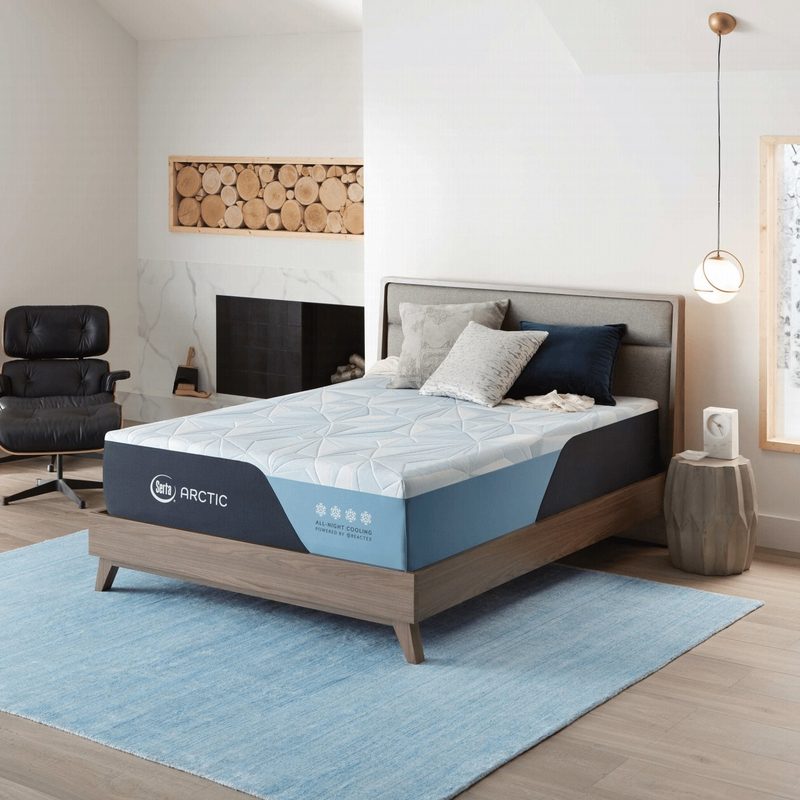 Arctic Premier mattress on frame and angled.