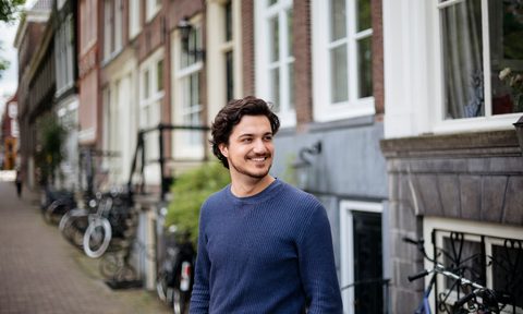 young handsome man on the streets of Amsterdam.