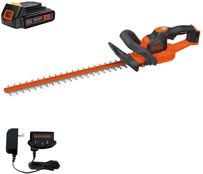 Black and Decker MAX Hedge trimmer on a white background.