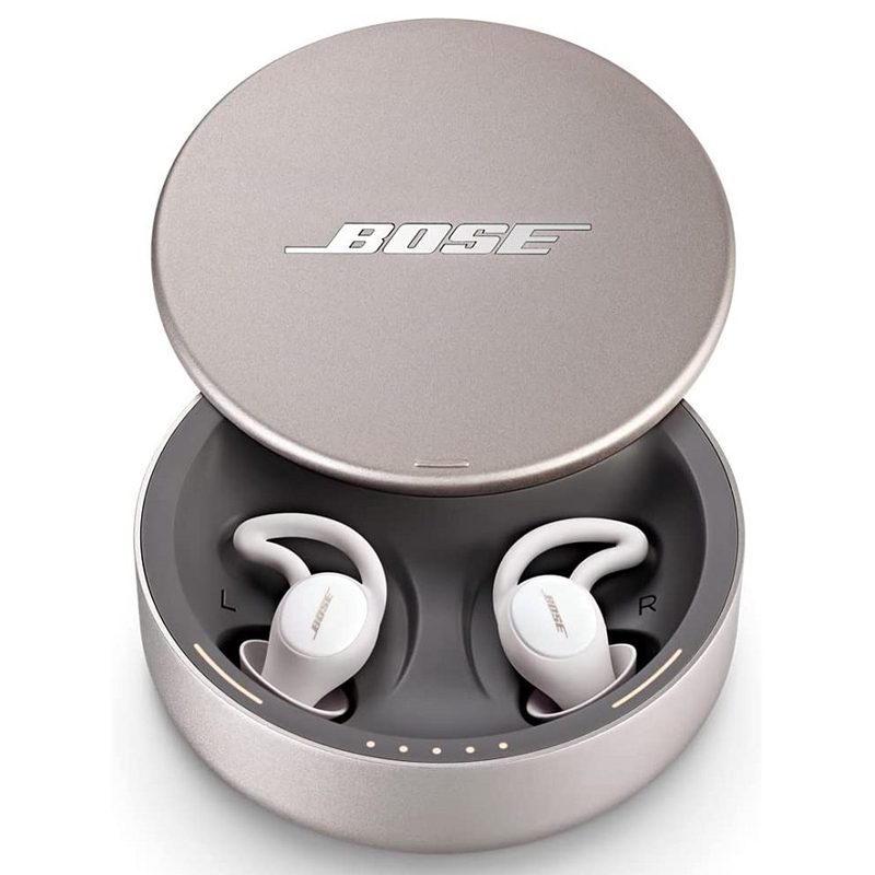 The Bose Sleepbuds II wireless earbuds inside their charging case.