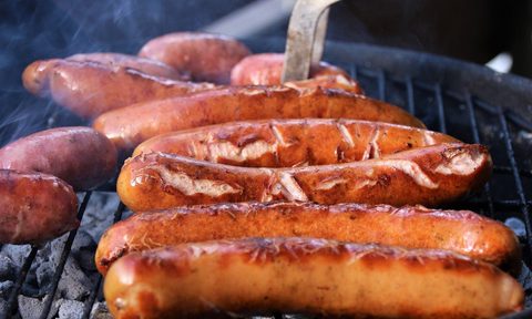 Bratwurst being grilled.