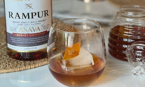 Buckwheat Honey Old Fashioned on table.