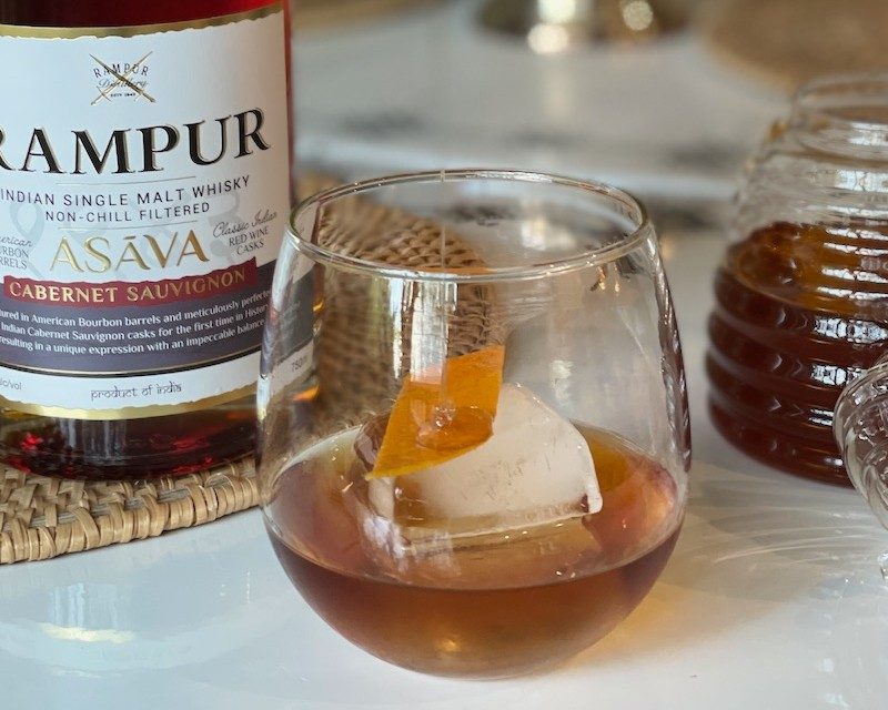 Buckwheat Honey Old Fashioned on table.