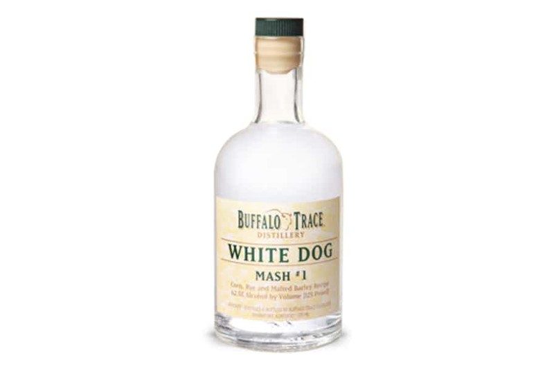 Bottle of Buffalo Trace white dog mash #1 with a white background.