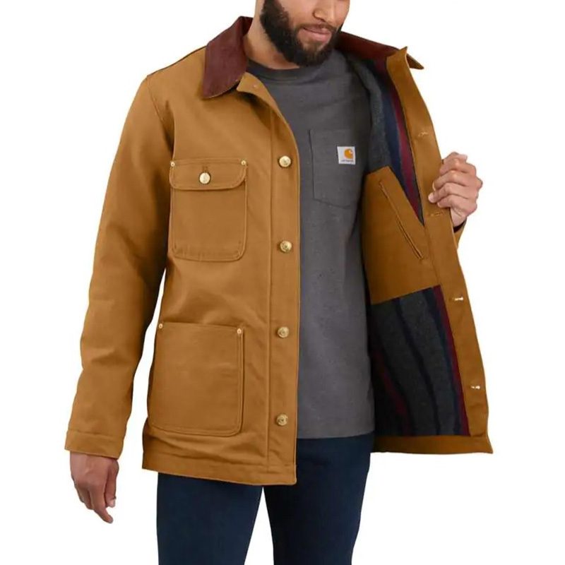 Carhartt's Loose Fit Firm Duck Blanket-Lined Chore Coat is an iconic workwear barn coat.