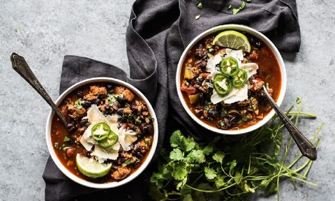 Two bowls of beef chorizo chili.
