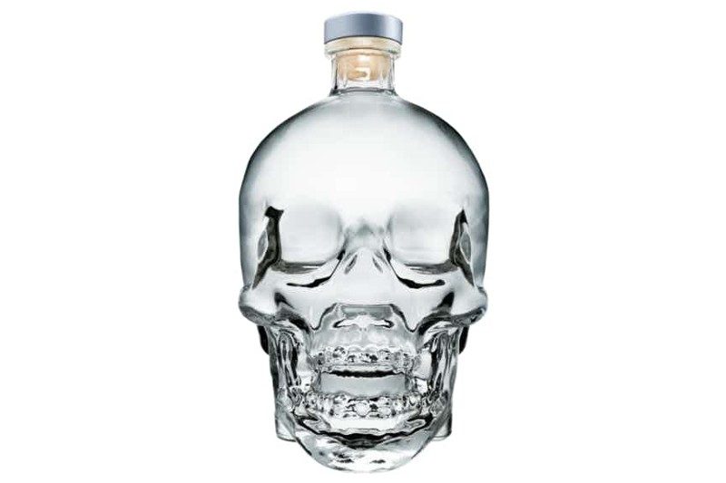 Bottle of Crystal Head vodka with a white background.
