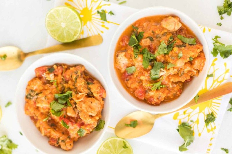 Instant Pot sweet potato and chicken stew in bowls.