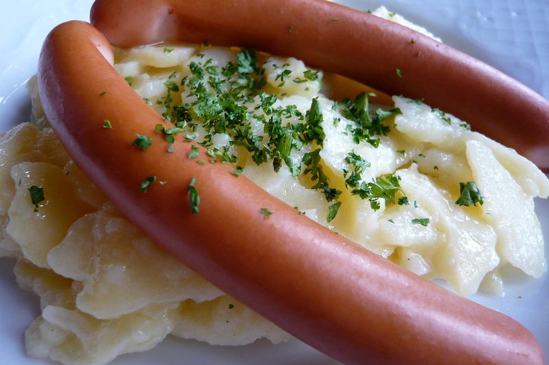 Frankfurter on potato salad.