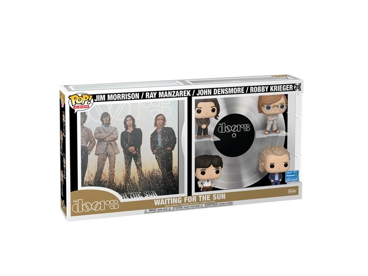 Funko Pop The Doors Waiting for the Sun album art and band figures.