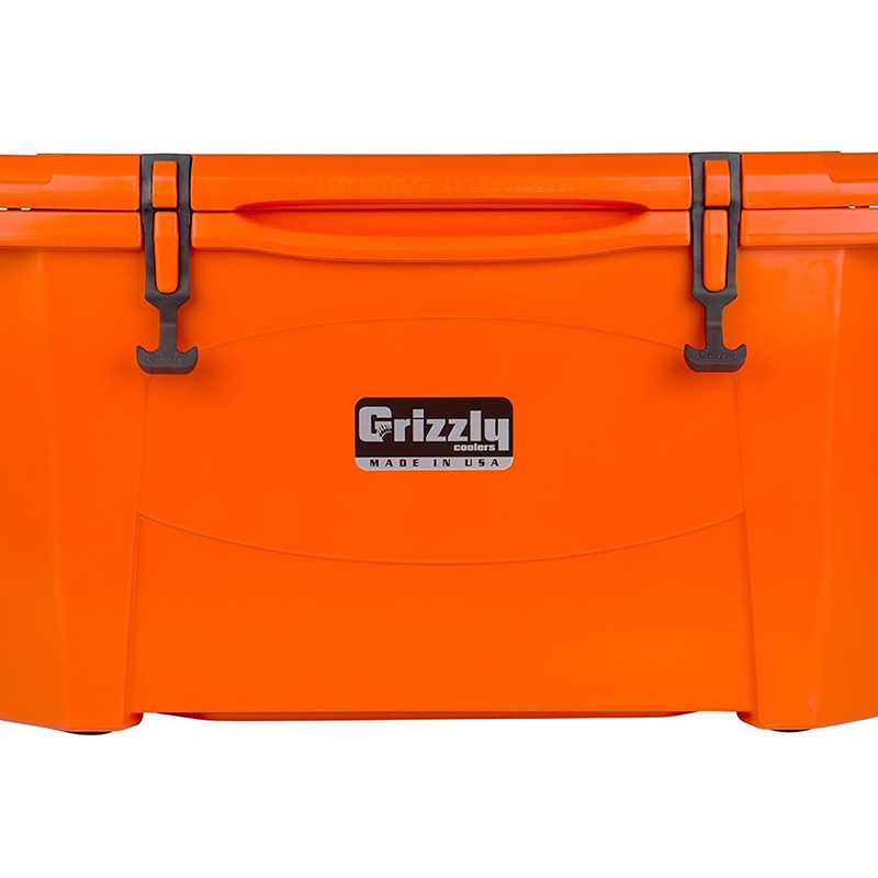An orange Grizzly 60 Cooler.